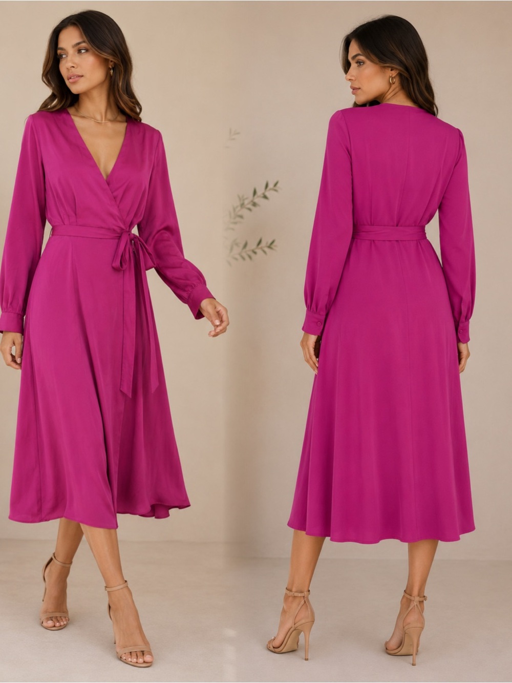 Forever 21 Magenta Wrap Midi Dress - Picture 3 of 11